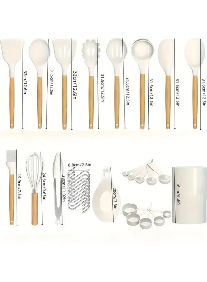 Black Silicone Kitchen Utensil Set With Wooden Grips Heat Resistant Dishwasher Safe - Image 3